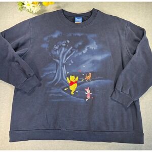 Vtg Disney Winnie the Pooh Embroidered Piglet Tigger Navy Crewneck Sweater XL